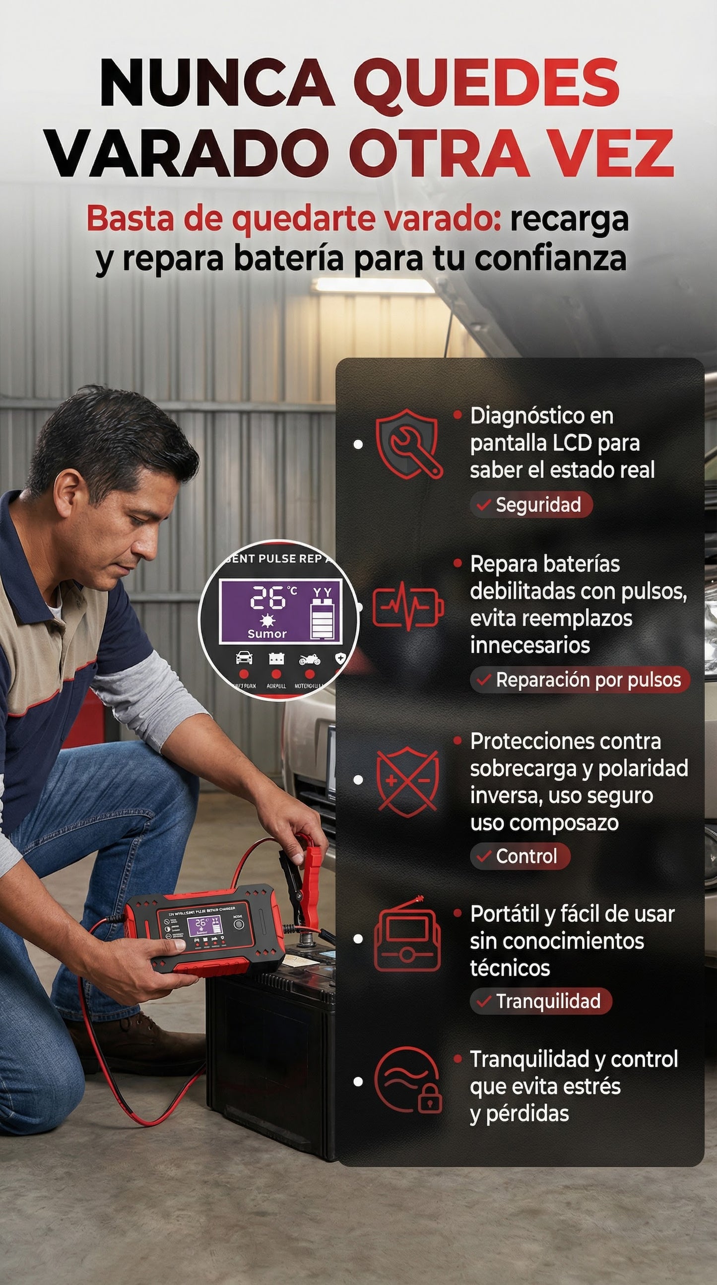 PowerCharge Pro ⚡ – Cargador Inteligente de Batería Automotriz